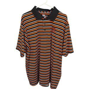 Majestic SF Giants Polo Shirt 2X Orange Black Striped Short Sleeve Baseball MLB